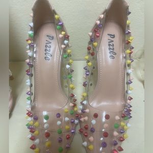 Clear studded heels